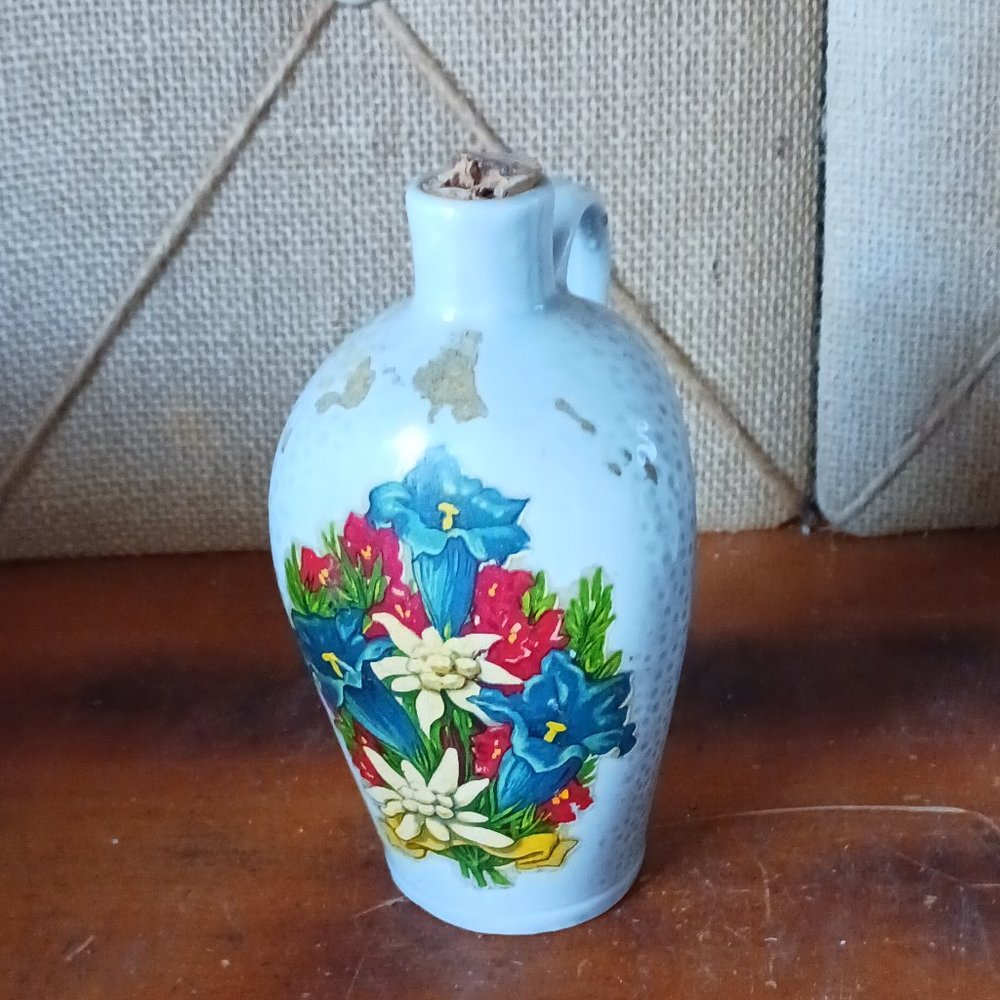 German Schnapps Gebirgs-Enzian Gentian Flower Empty Porcelain Bottle